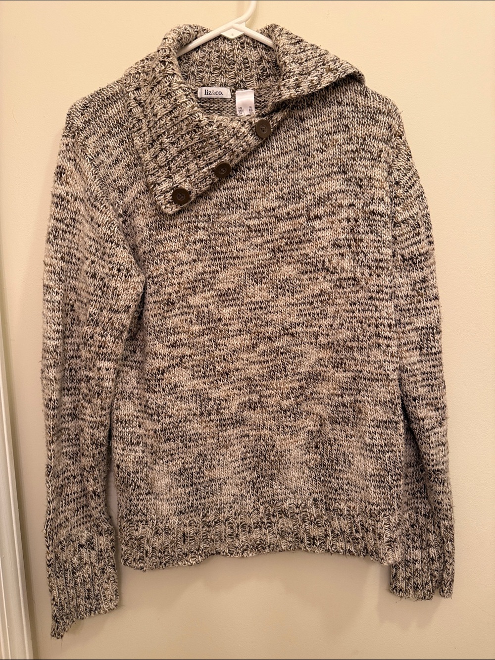 liz & co. Women’s Marled Brown and Tan Turtleneck Button Sweater